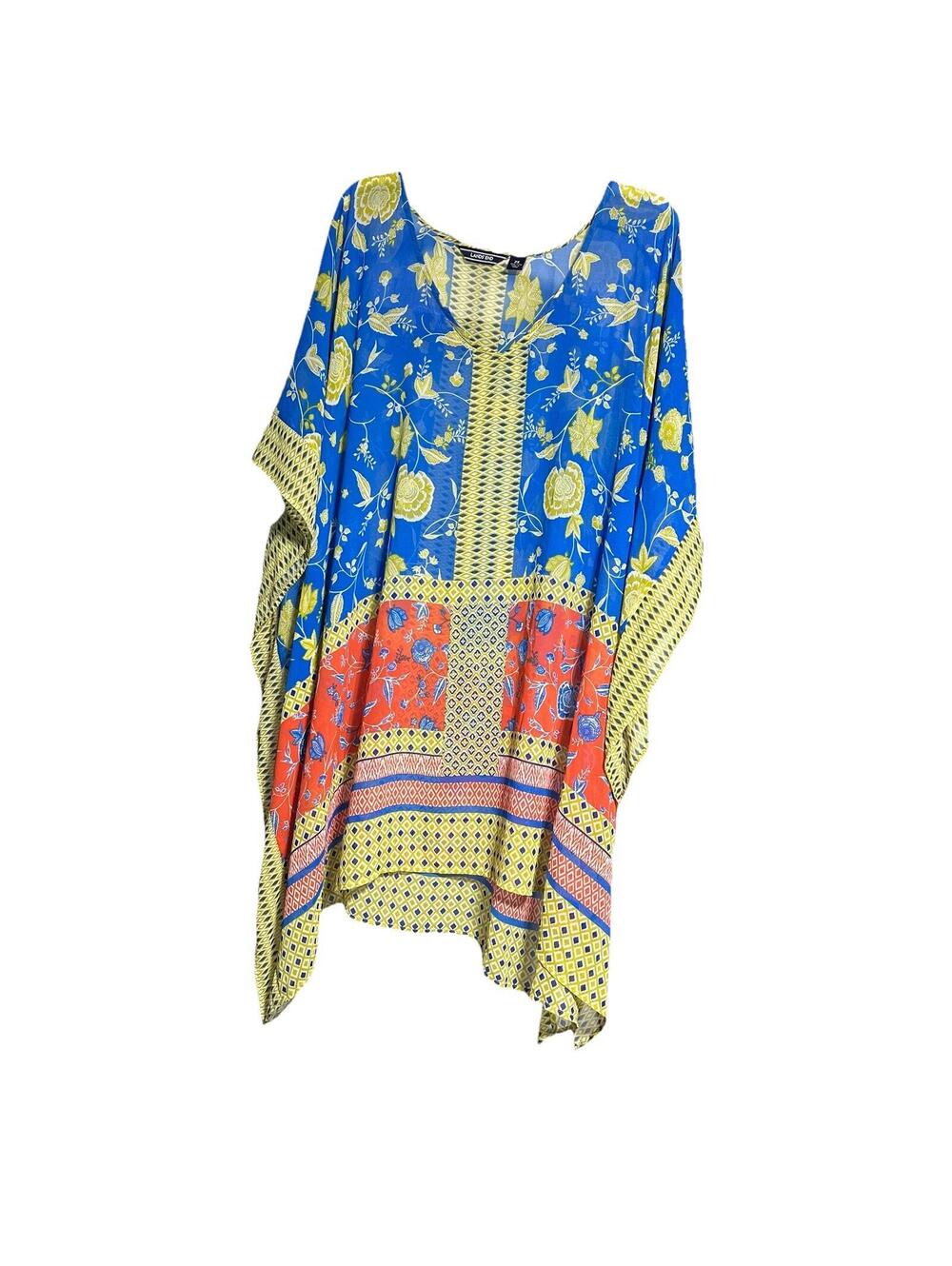 Lands' End Women's 2X Colorful Floral Patterned Tunic Top V-Neck Kaftan Kimono